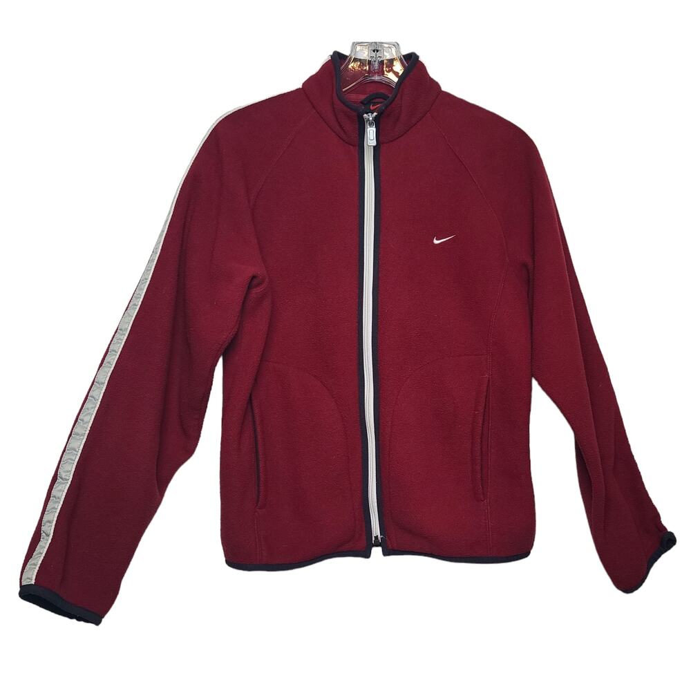 VTG Y2K Nike Burgundy Fleece Jacket w/ Reflective Stripe Men's  M